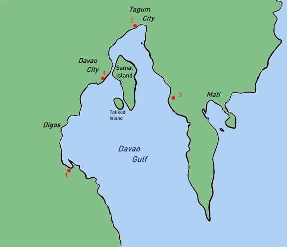 The Gulf of Davao and the four count sites.