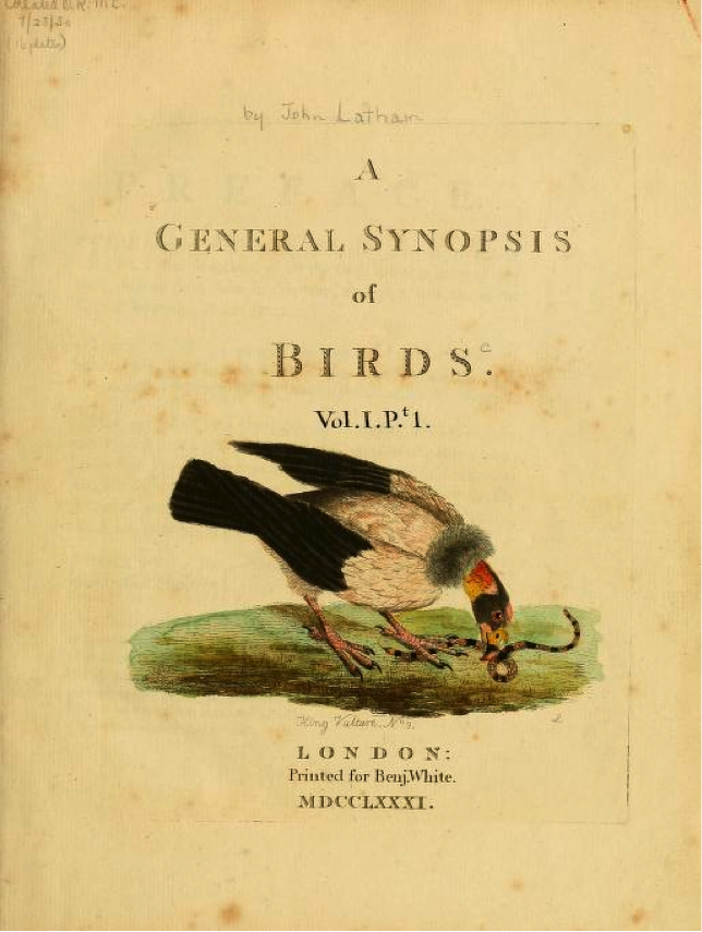 Title page of Latham’s A General Synopsis of Birds (1781)
