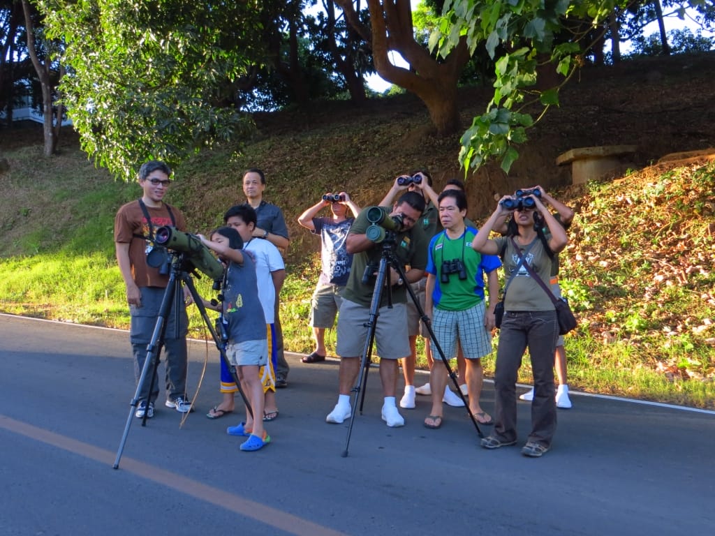 Guides and participants spotting birds. Photo by Joni Acay.