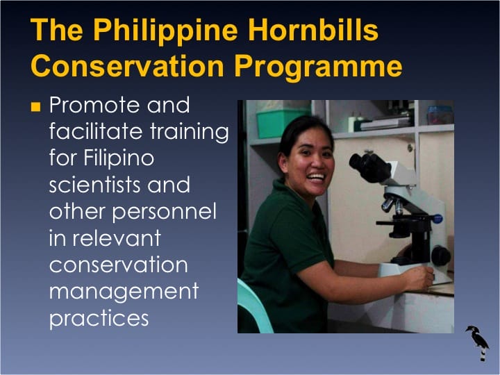 Dr. William Oliver,  6th International Hornbill Conference - Slide 13 One of the filipino curators attended endangered species management diploma course in Jersey; Training at the BCC: a keeper is taught to candle an egg. �