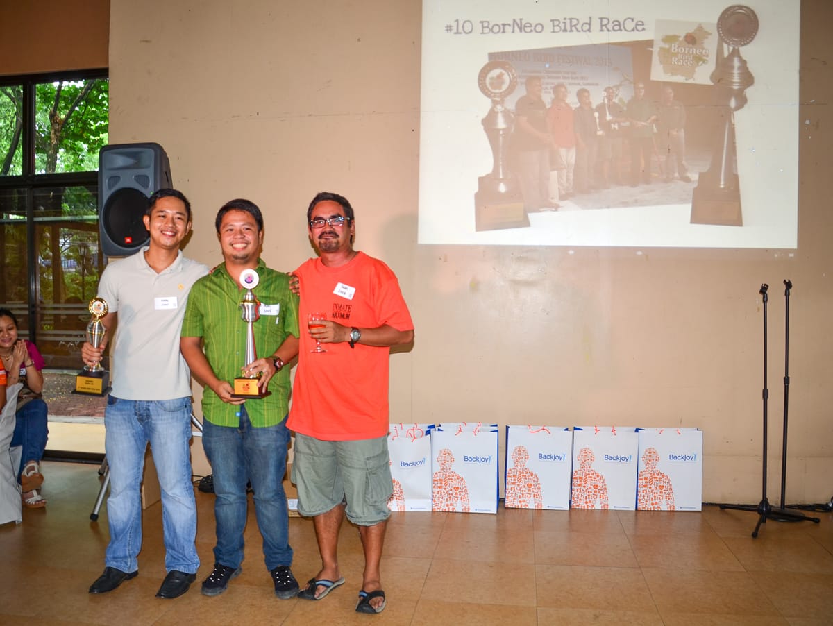 The winners of the Borneo Bird Race: Mark Villa, Adrian Constantino and Ivan Sarenas. Photo by Marites Falcon.
