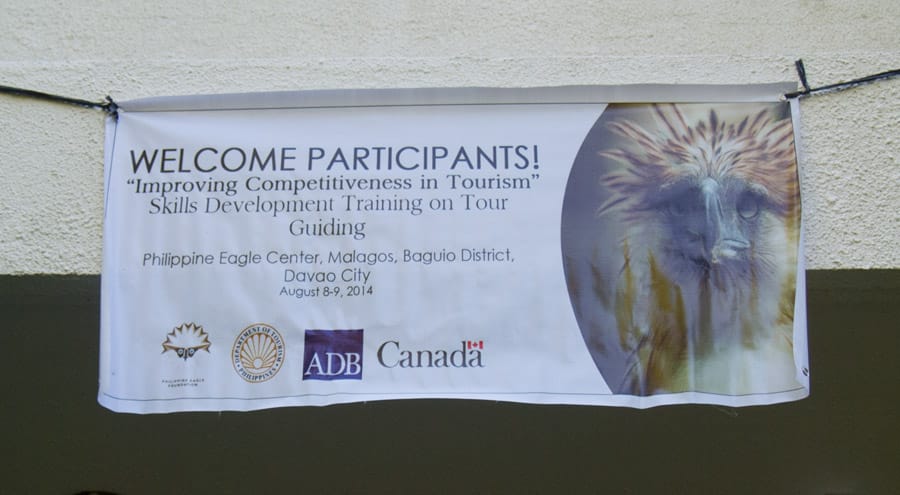 A tarpaulin welcoming the participants to the workshop.