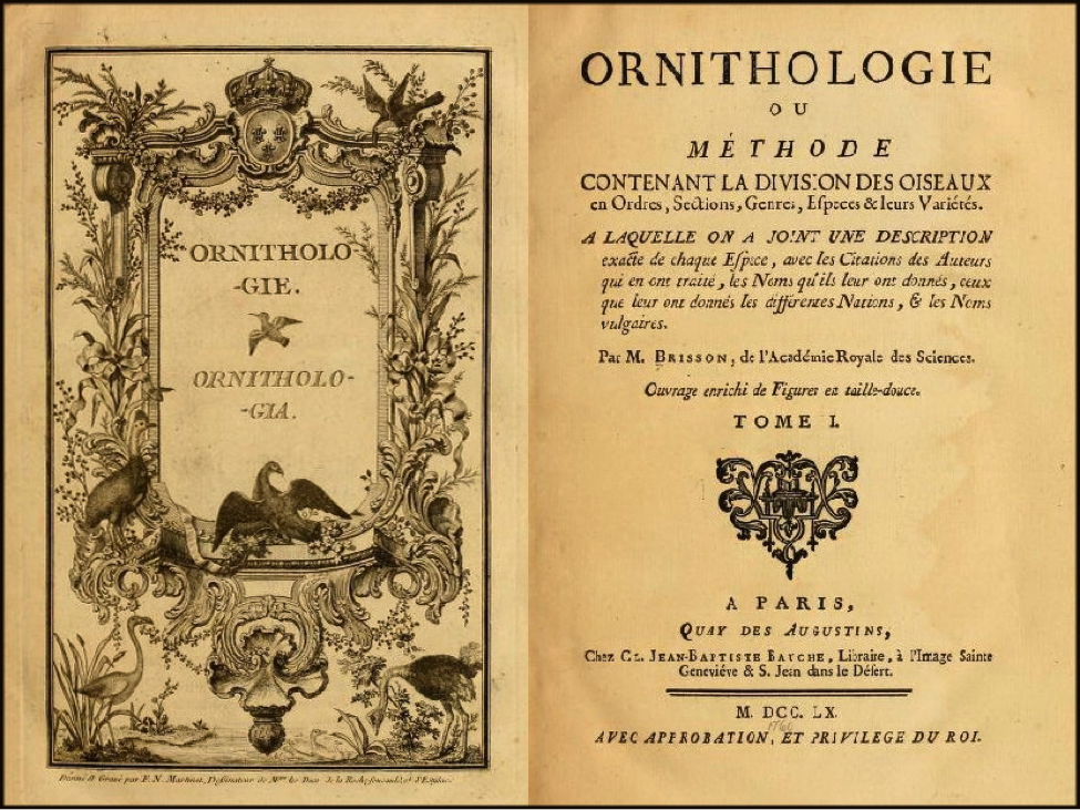 Title page of volume 1 of Brisson’s Ornithologie (1760)