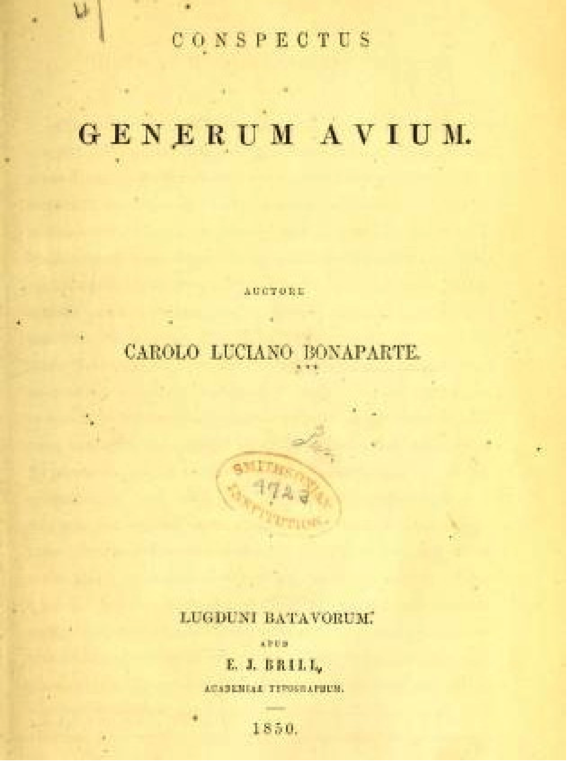 Title page of Bonaparte’s Conspectus Generum Avium (1850