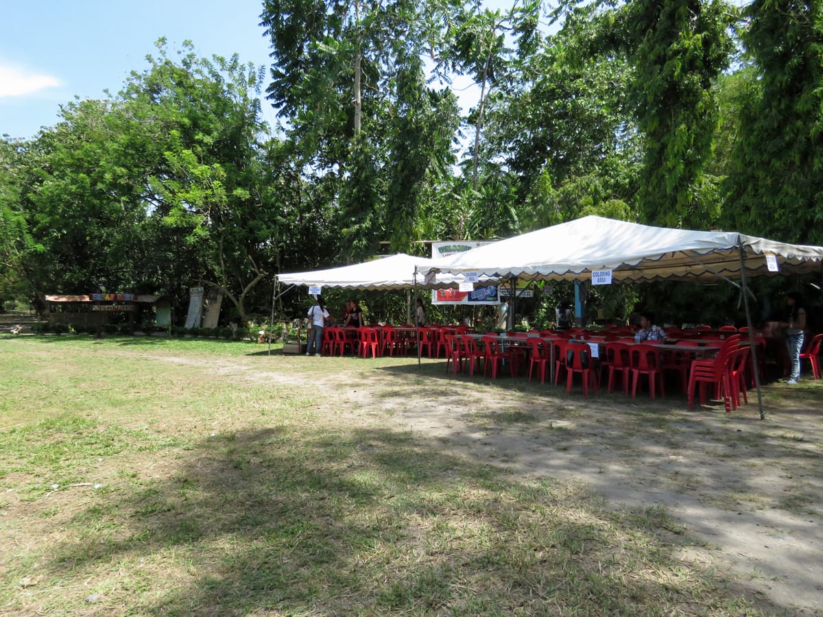 Activity tents for kids at the Baras Bird Sanctuary reception area. Activities included coloring, face painting, and origami.