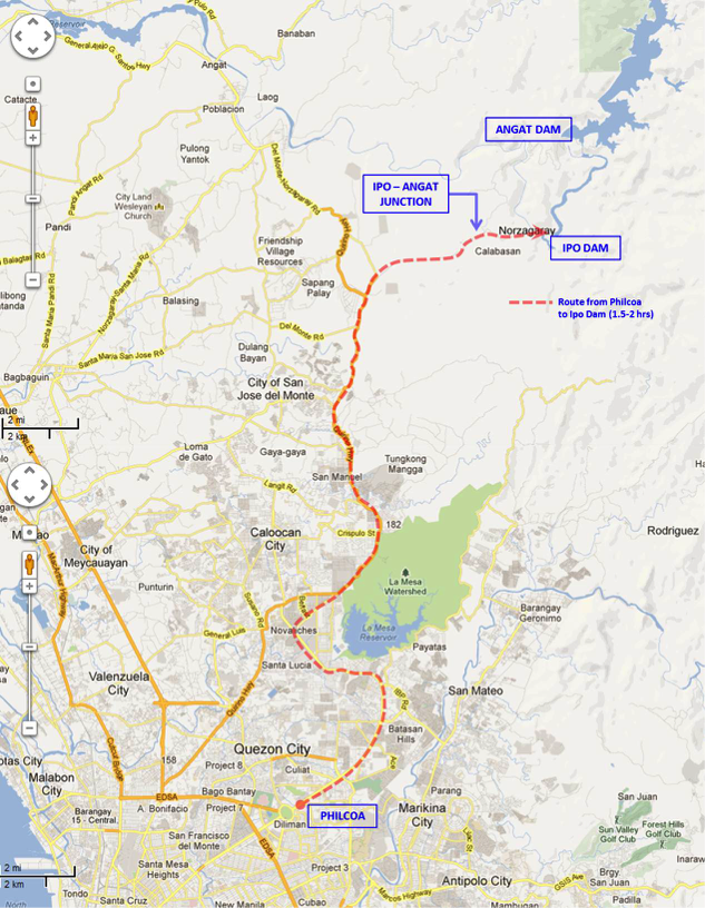 Route from Philcoa, Quezon City to Ipo Dam, Norzagaray, Bulacan (image from https://www.google.com.ph/maps) 