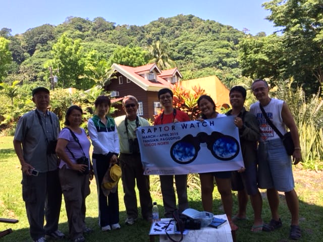 Raptorwatch team with the Consul of China during the peak of the Chinese Sparrowhawks on April 19, 2015
